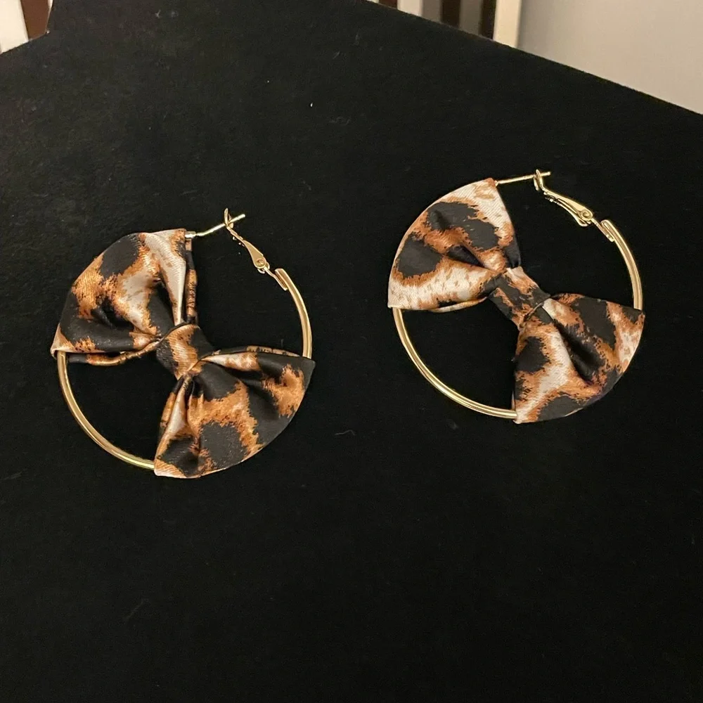 Leopard Bow Hoop Earrings